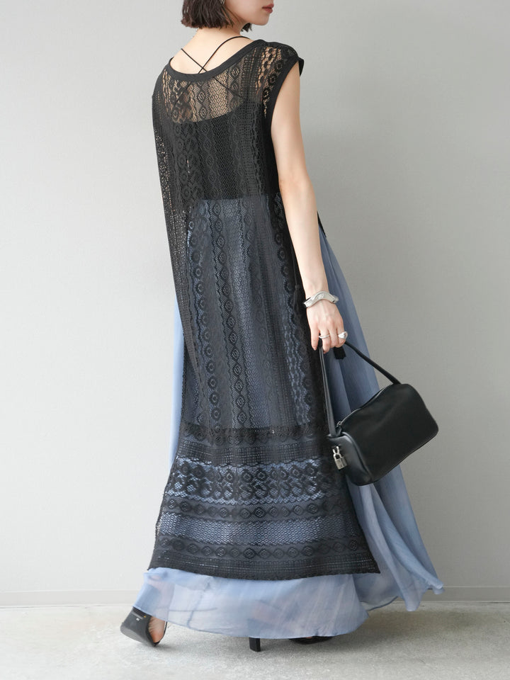 [預購] 印度蕾絲層疊洋裝/黑色