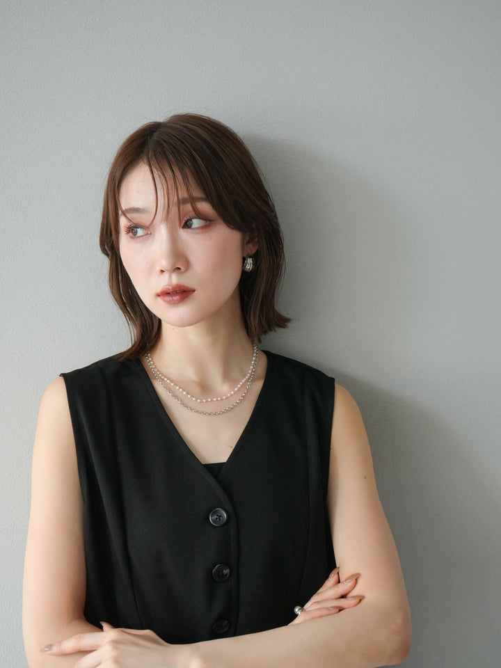 [予約]パール×デザインチェーン２連ネックレス/シルバー