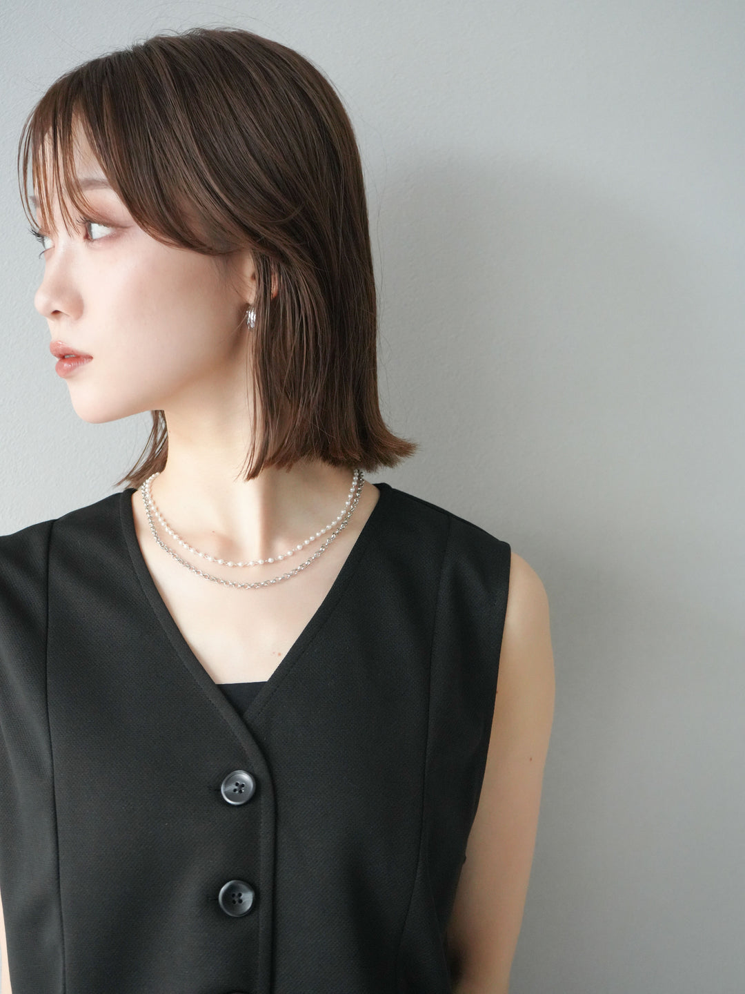 [予約]パール×デザインチェーン２連ネックレス/シルバー