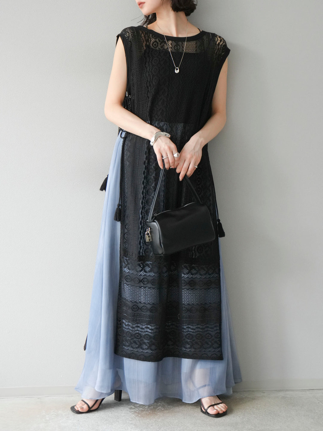 [預購] 印度蕾絲層疊洋裝/黑色