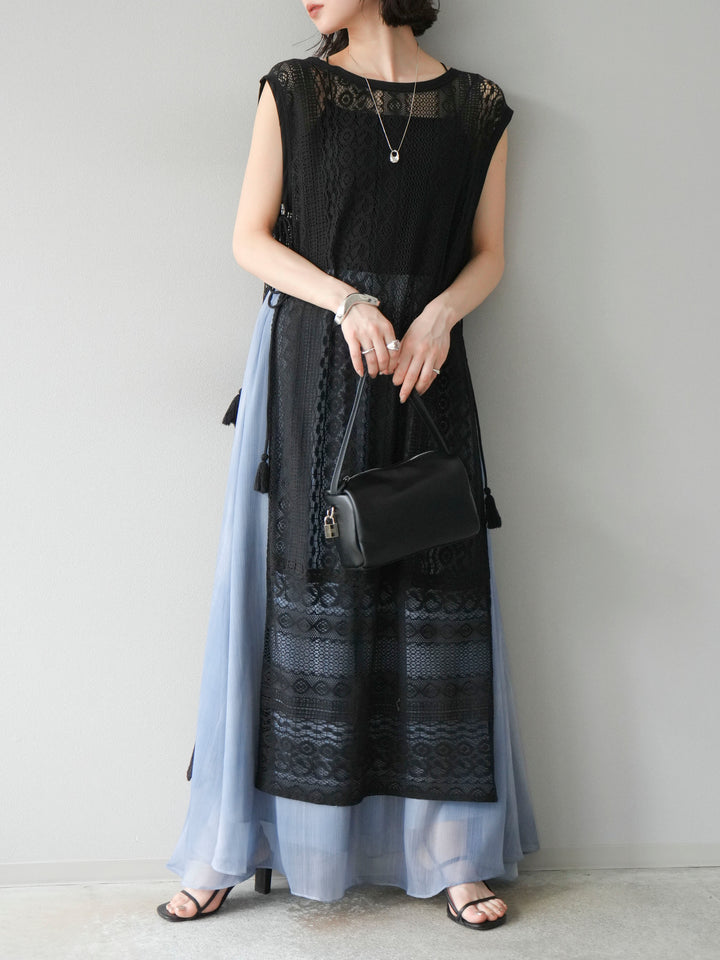 [預購] 印度蕾絲層疊洋裝/黑色