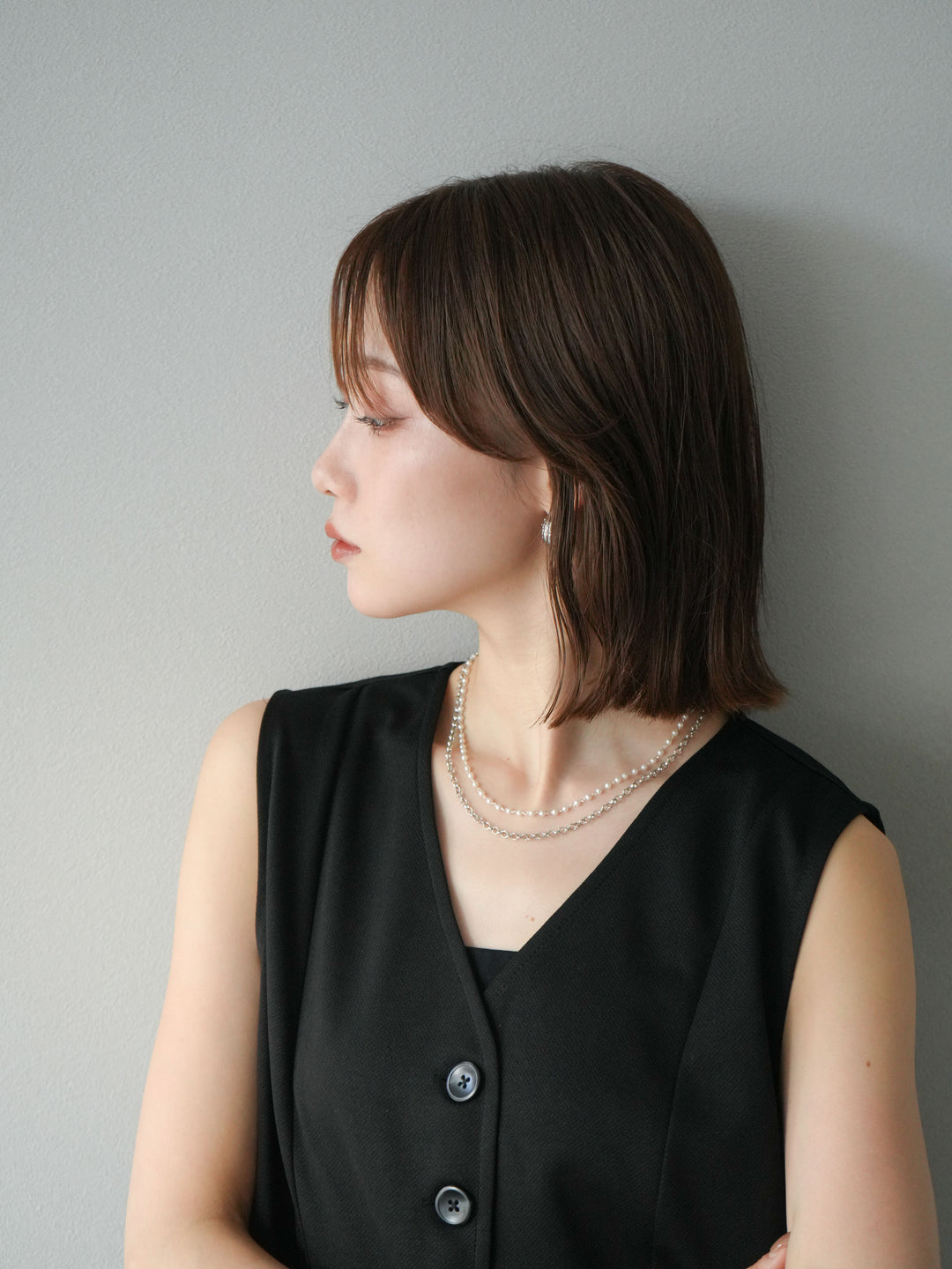 [予約]パール×デザインチェーン２連ネックレス/シルバー