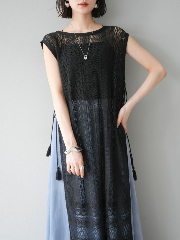 [預購] 印度蕾絲層疊洋裝/黑色