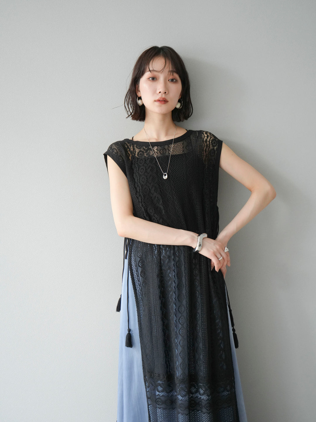 [預購] 印度蕾絲層疊洋裝/黑色