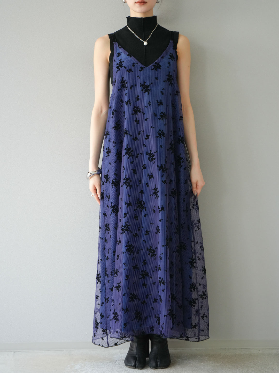 [予約]フロッキーチュールレイヤードベロアキャミワンピース/パープル