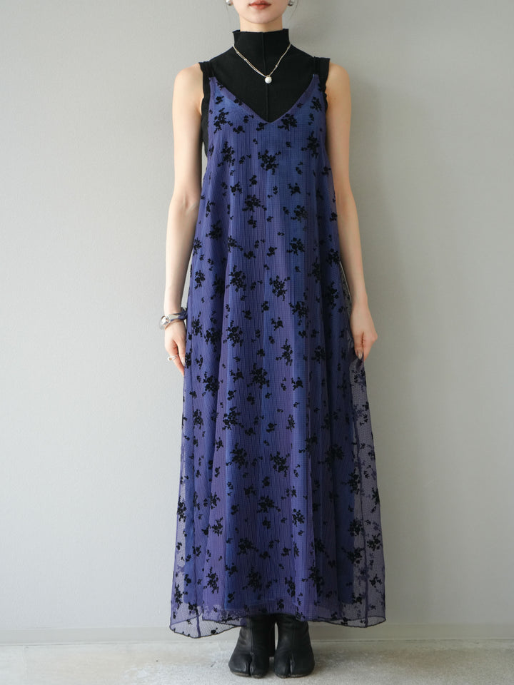 [予約]フロッキーチュールレイヤードベロアキャミワンピース/パープル