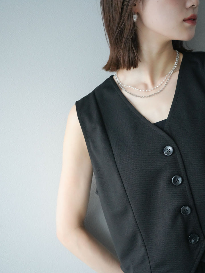 [予約]パール×デザインチェーン２連ネックレス/シルバー