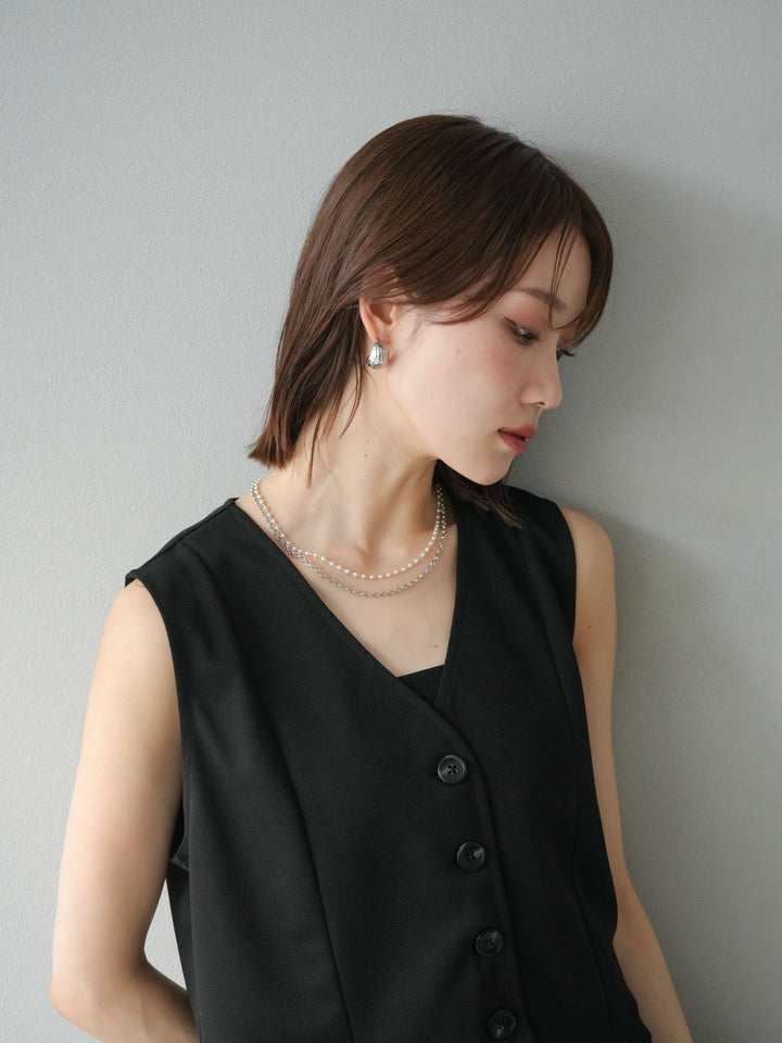 [予約]パール×デザインチェーン２連ネックレス/シルバー