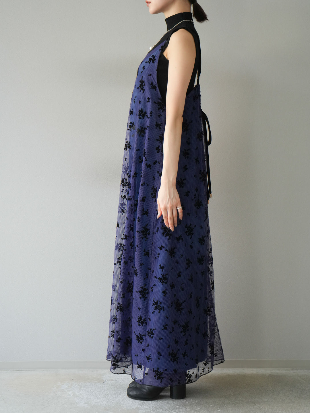 [予約]フロッキーチュールレイヤードベロアキャミワンピース/パープル