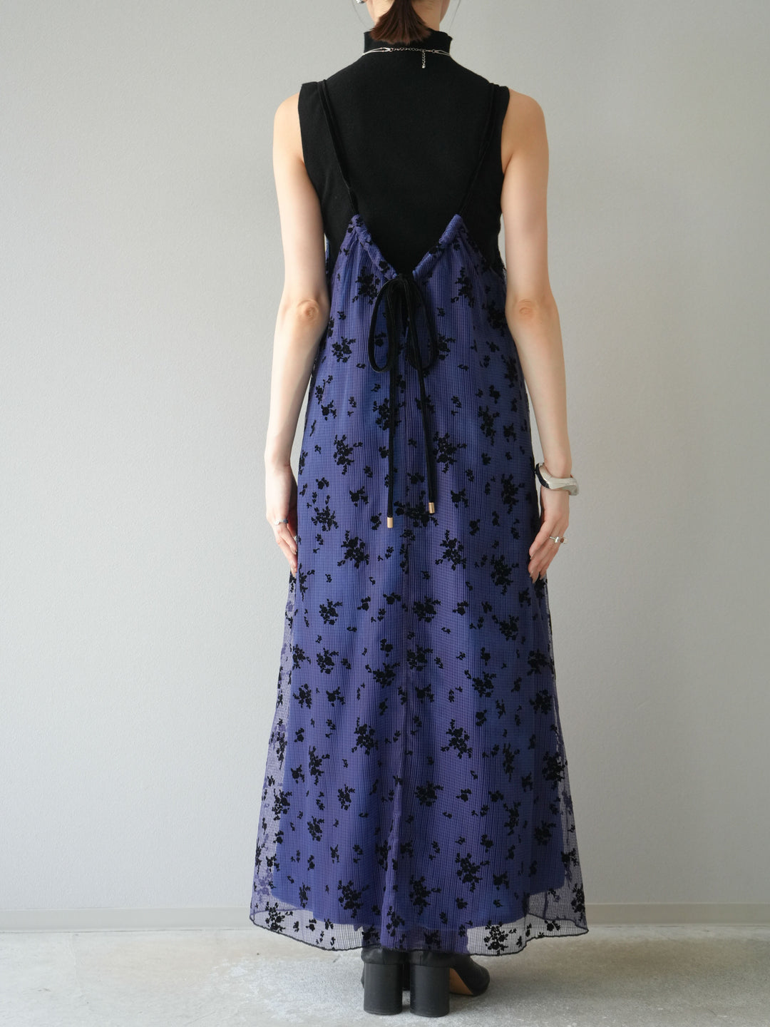 [予約]フロッキーチュールレイヤードベロアキャミワンピース/パープル