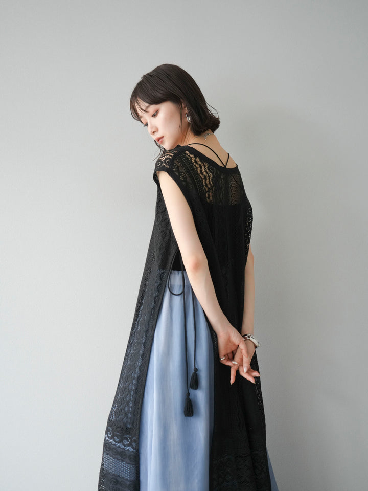 [預購] 印度蕾絲層疊洋裝/黑色