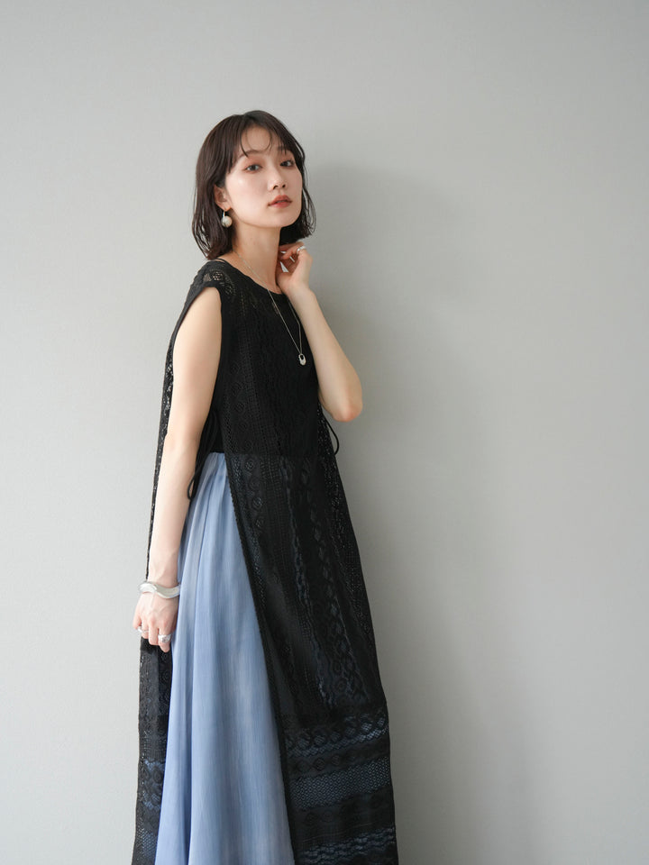 [預購] 印度蕾絲層疊洋裝/黑色
