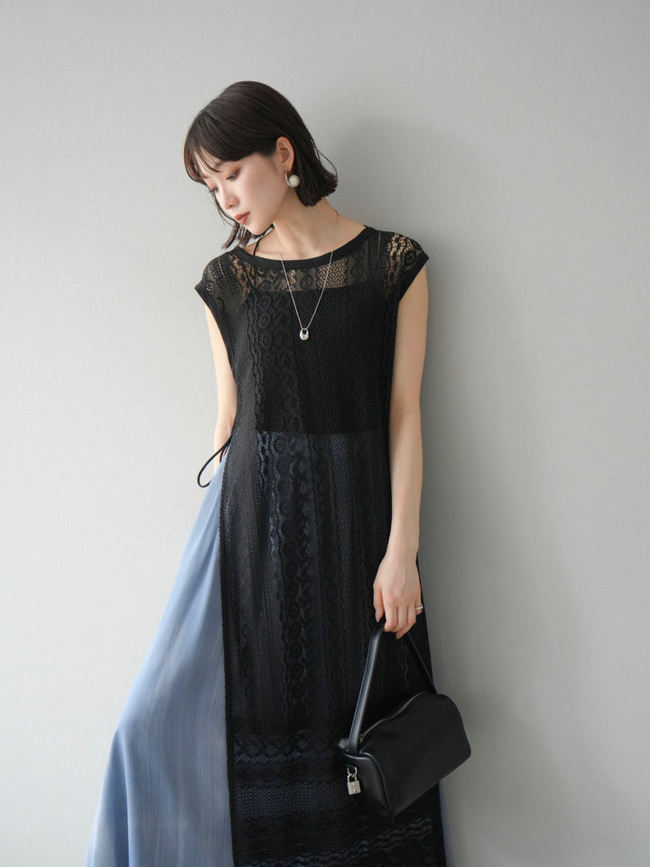 [預購] 印度蕾絲層疊洋裝/黑色