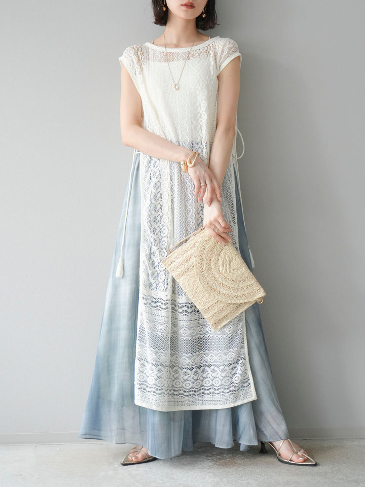 [予約]インド製レースレイヤードワンピース/オフ