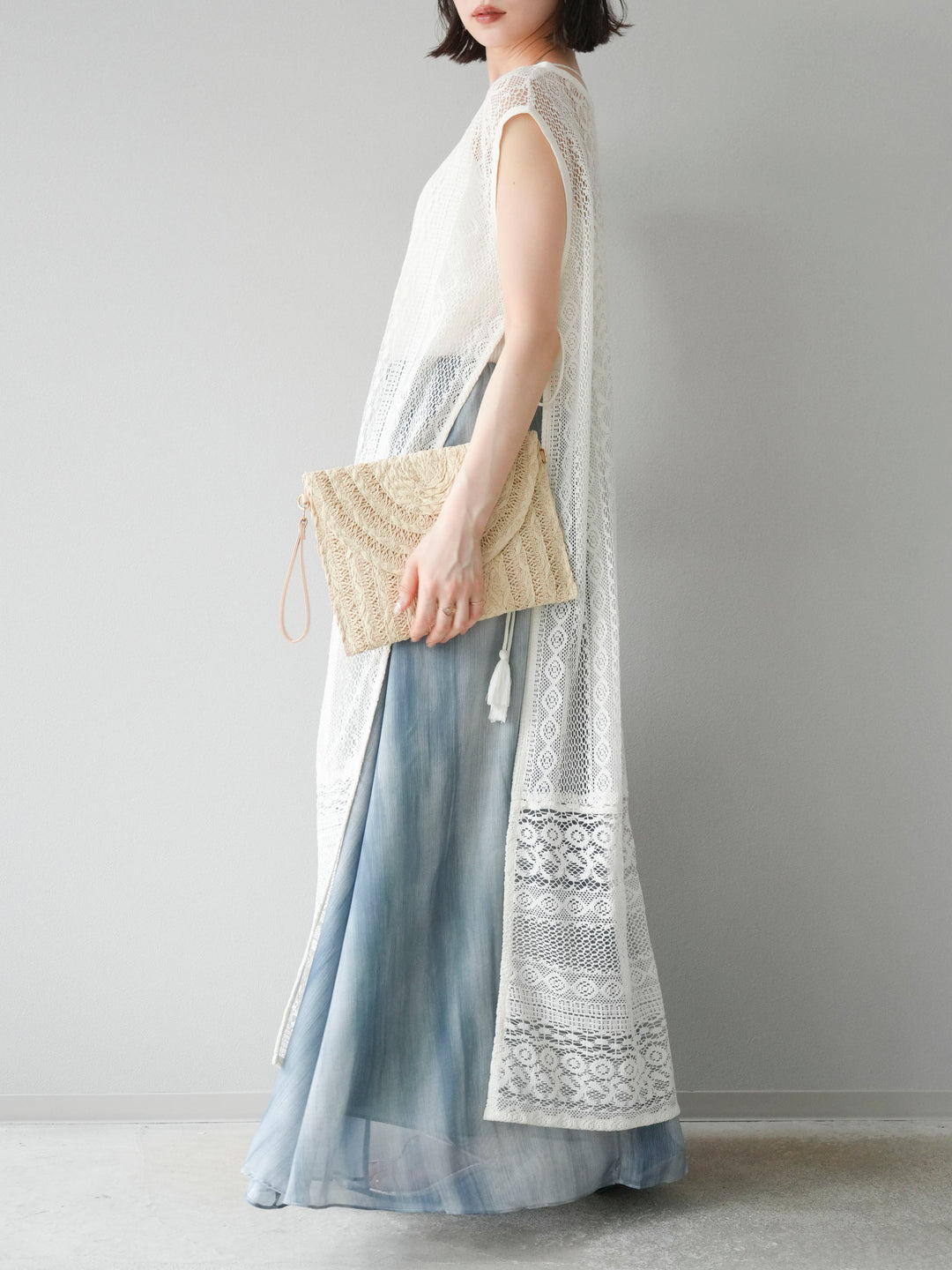 [予約]インド製レースレイヤードワンピース/オフ