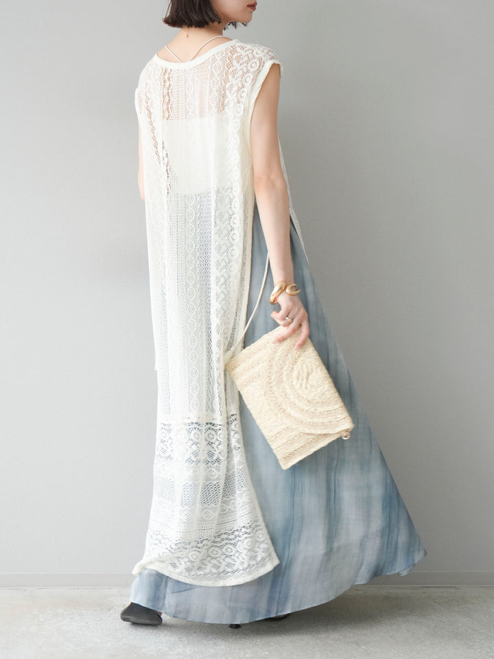 [予約]インド製レースレイヤードワンピース/オフ