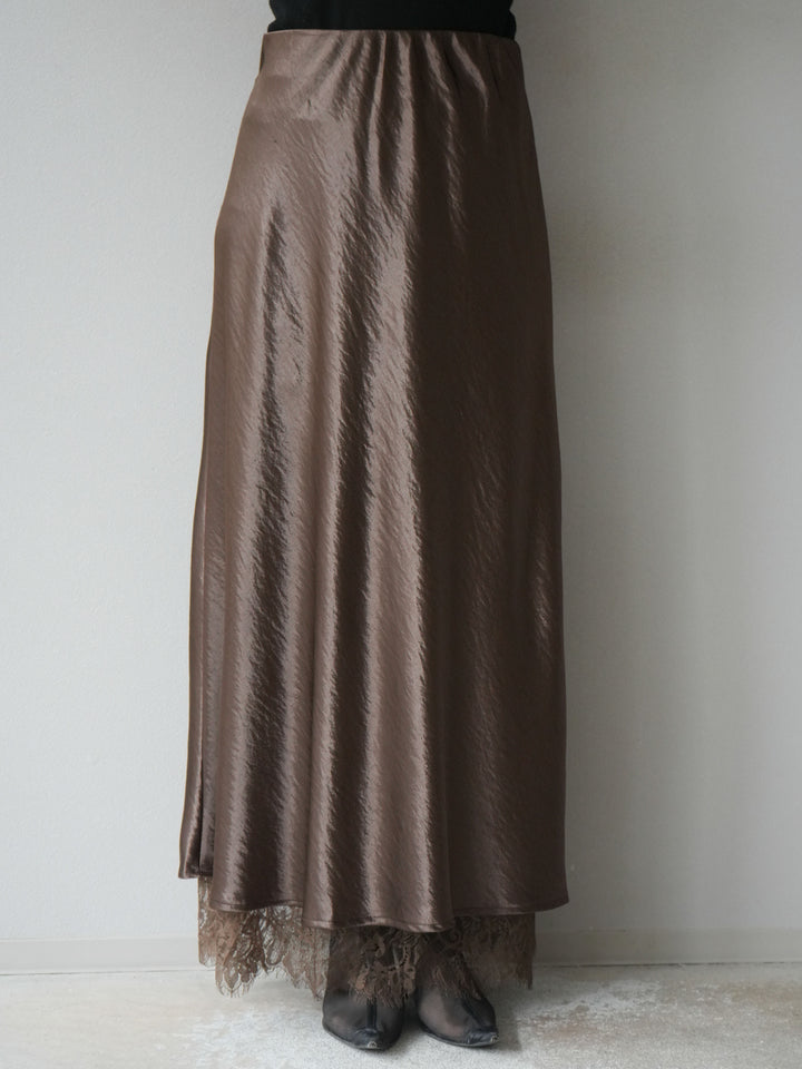 [予約]裾レースサテンナロースカート/ブラウン