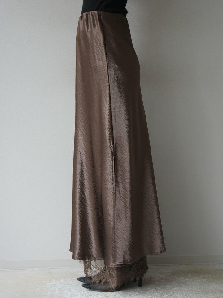 [予約]裾レースサテンナロースカート/ブラウン