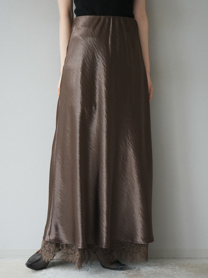[予約]裾レースサテンナロースカート/ブラウン