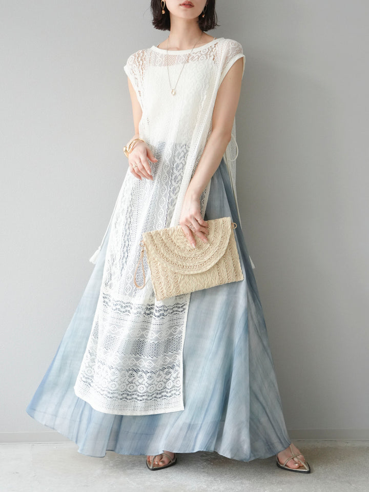 [予約]インド製レースレイヤードワンピース/オフ