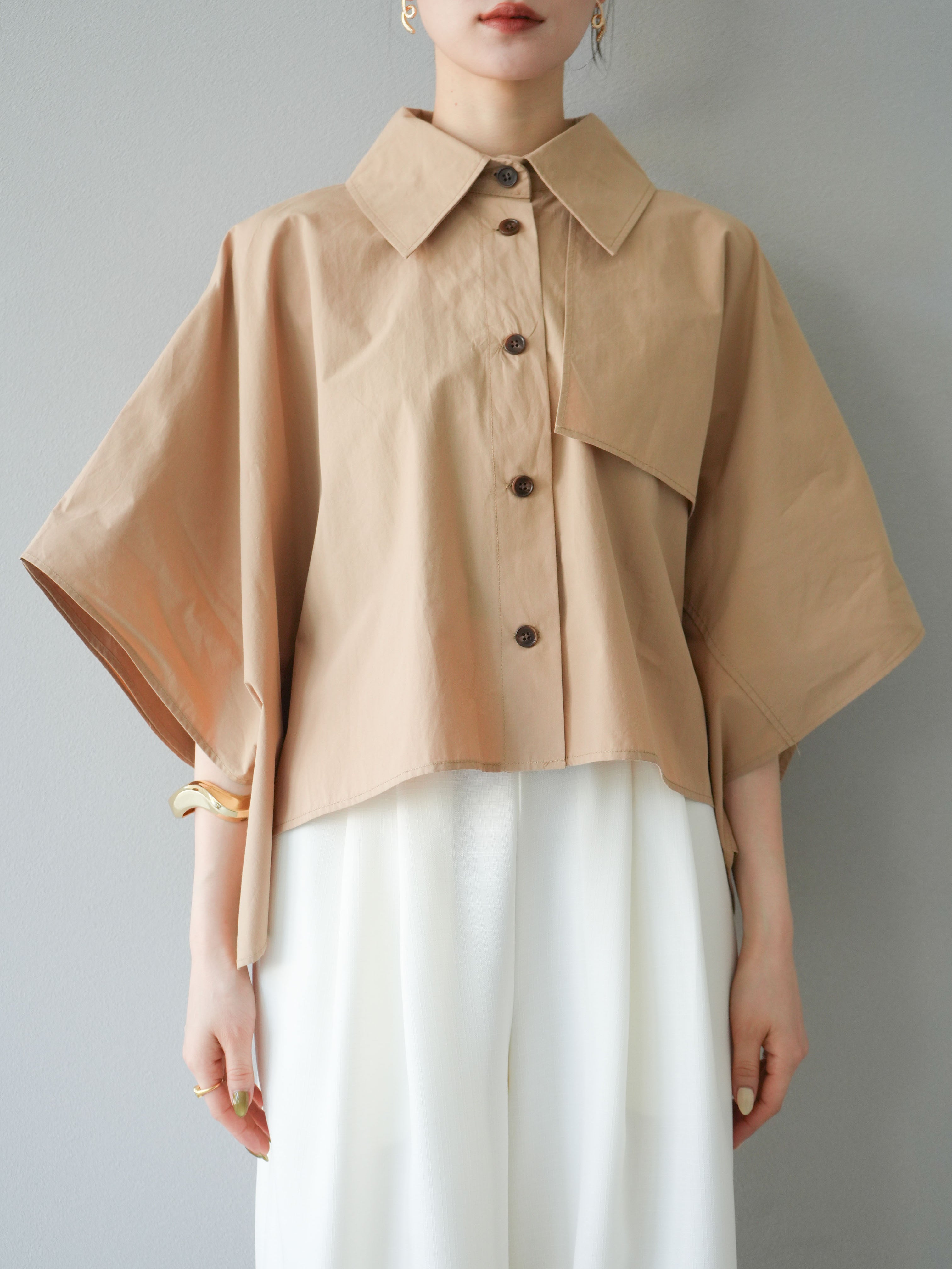 予約]ポンチョショートシャツ/ベージュ – Lumier