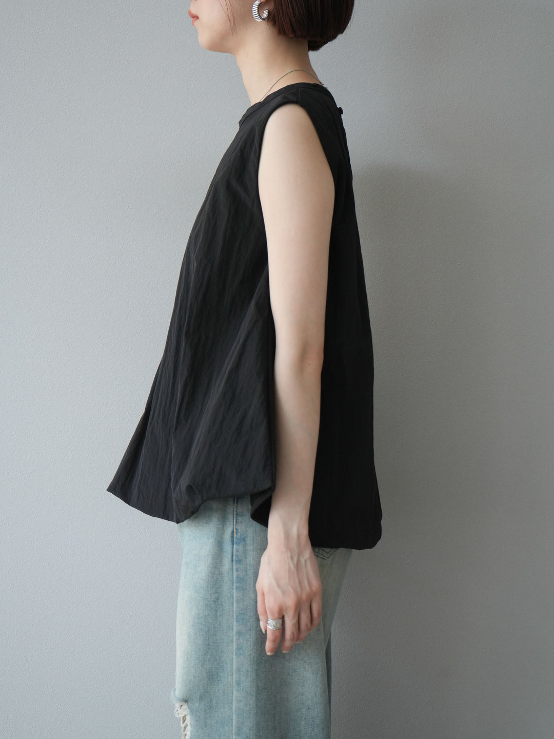 [預購] 墊圈塔夫綢氣球襯衫/黑色