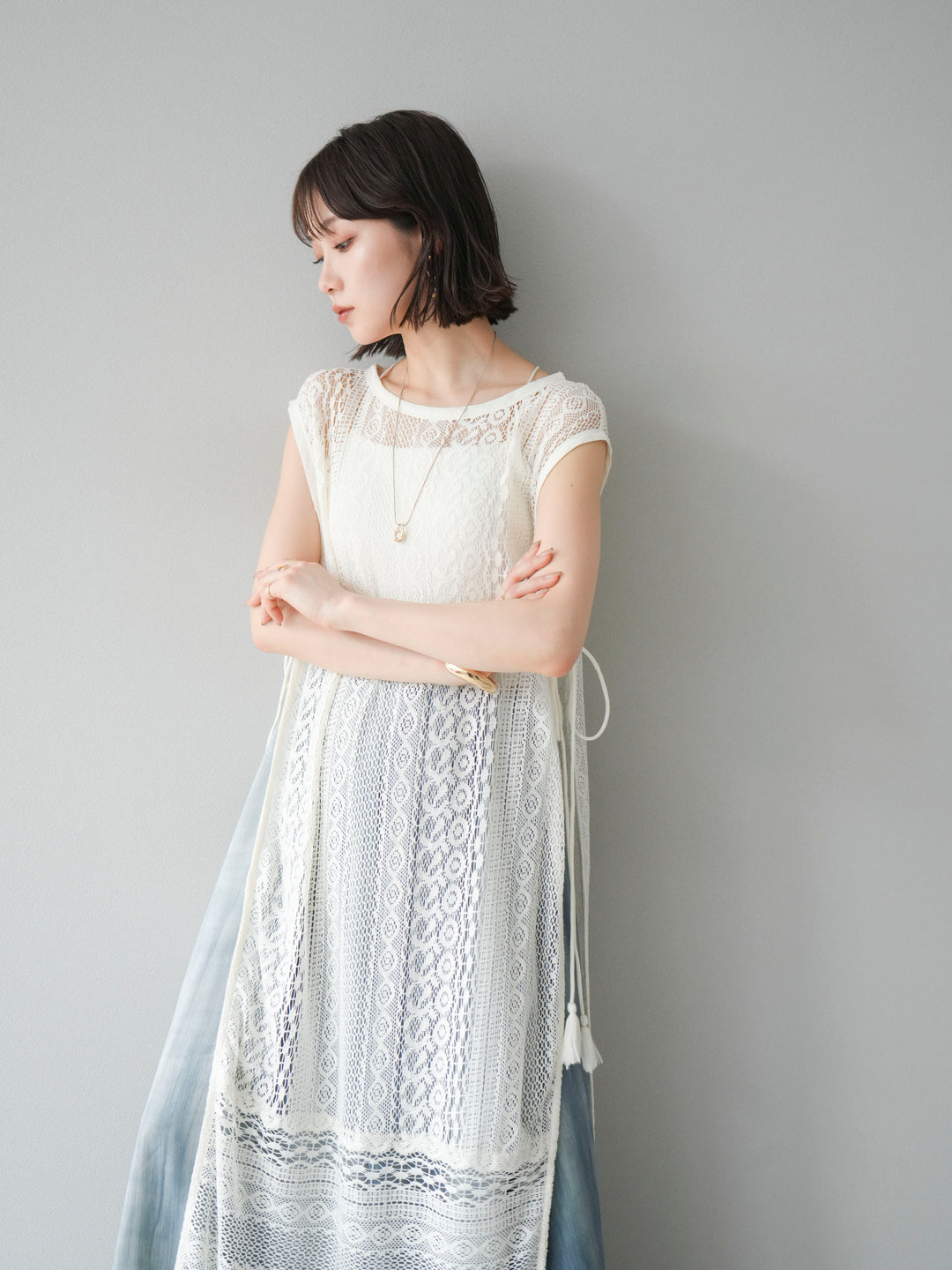 [予約]インド製レースレイヤードワンピース/オフ