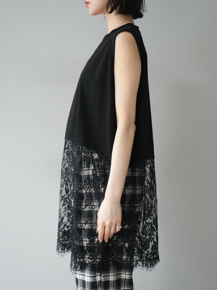 [予約]レース切替ノースリトップス/ブラック