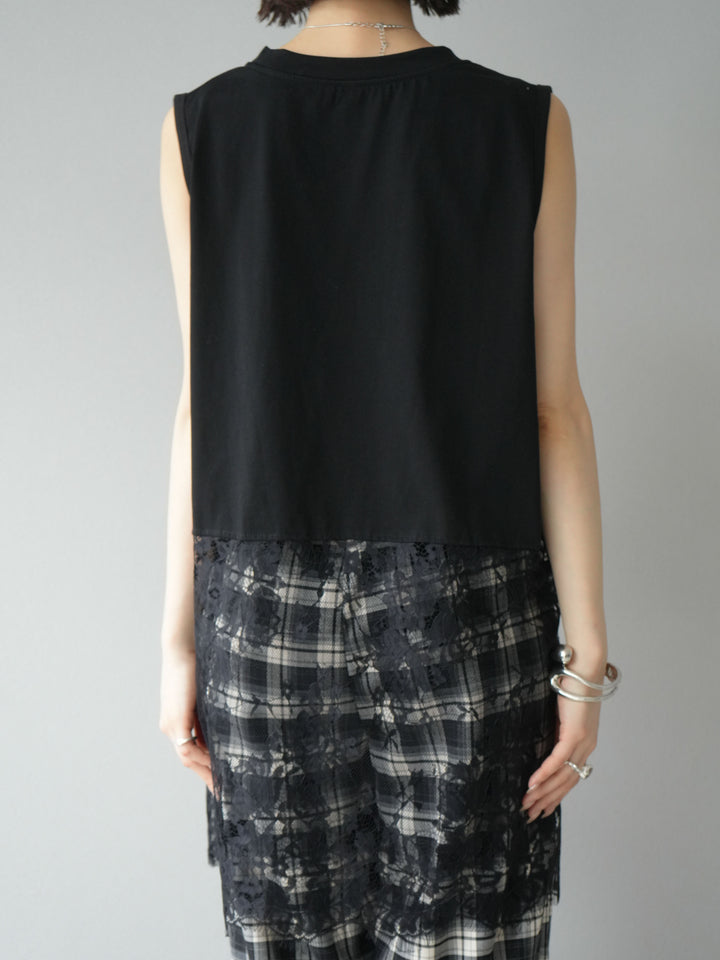 [予約]レース切替ノースリトップス/ブラック