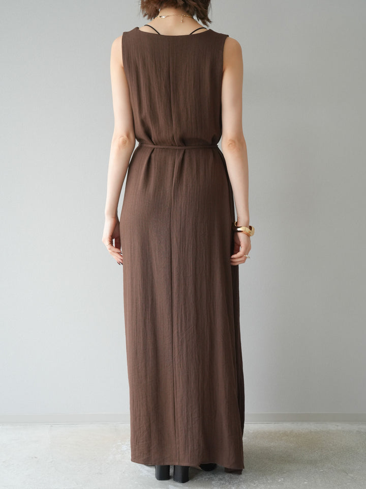 [予約]刺繍Vネックワンピース/ブラウン