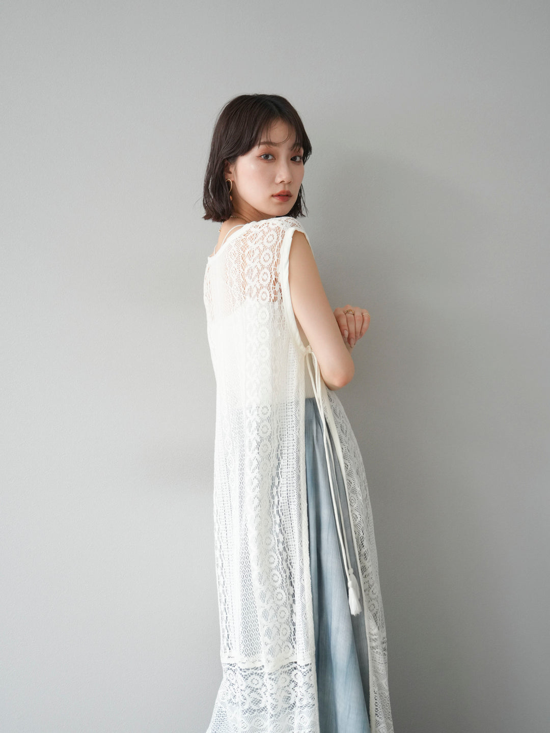 [予約]インド製レースレイヤードワンピース/オフ
