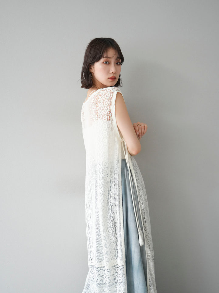 [予約]インド製レースレイヤードワンピース/オフ