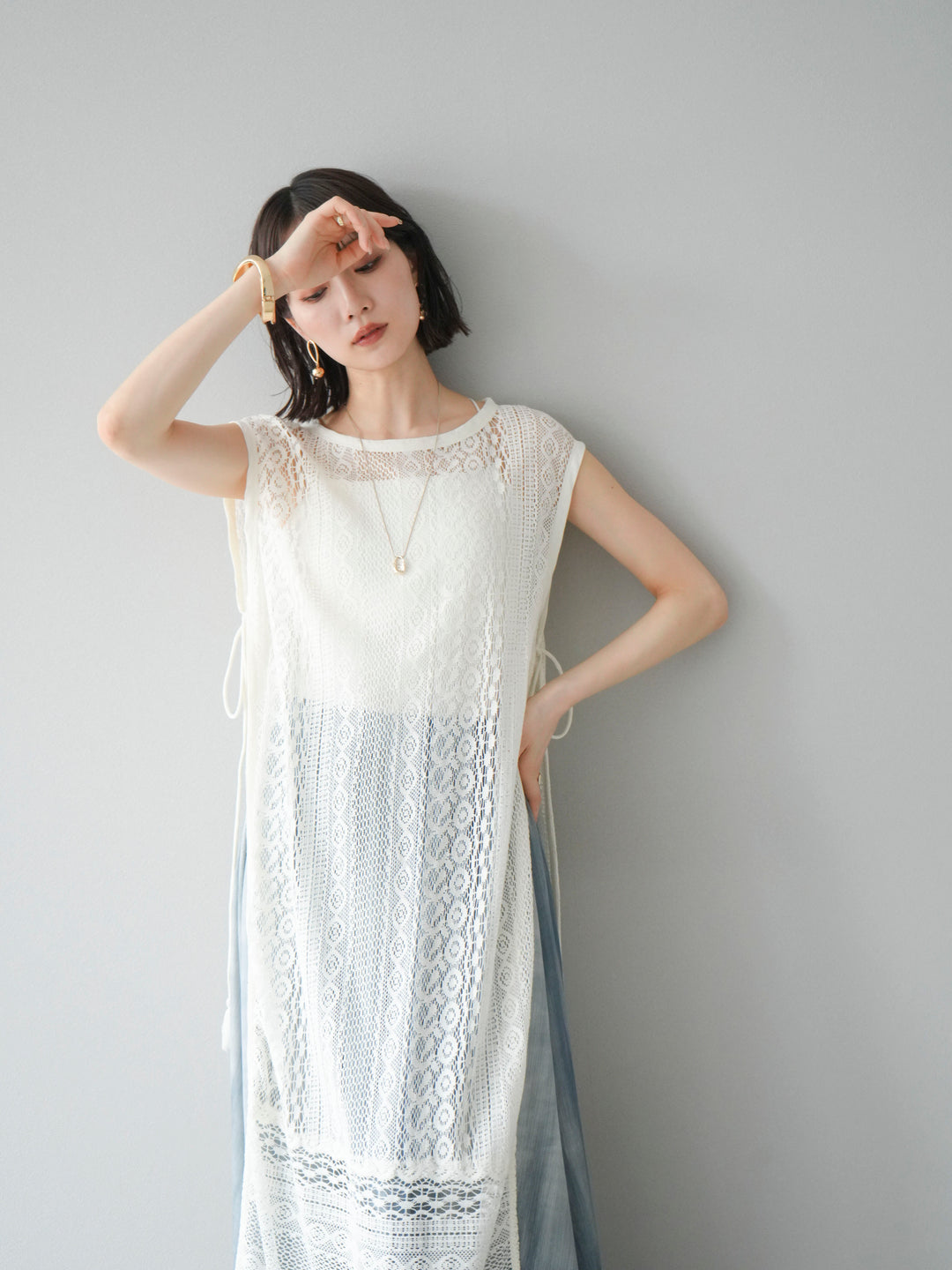 [予約]インド製レースレイヤードワンピース/オフ