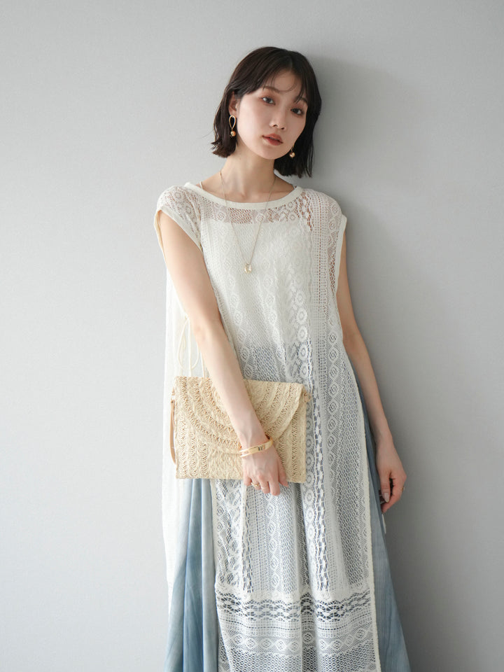 [予約]インド製レースレイヤードワンピース/オフ