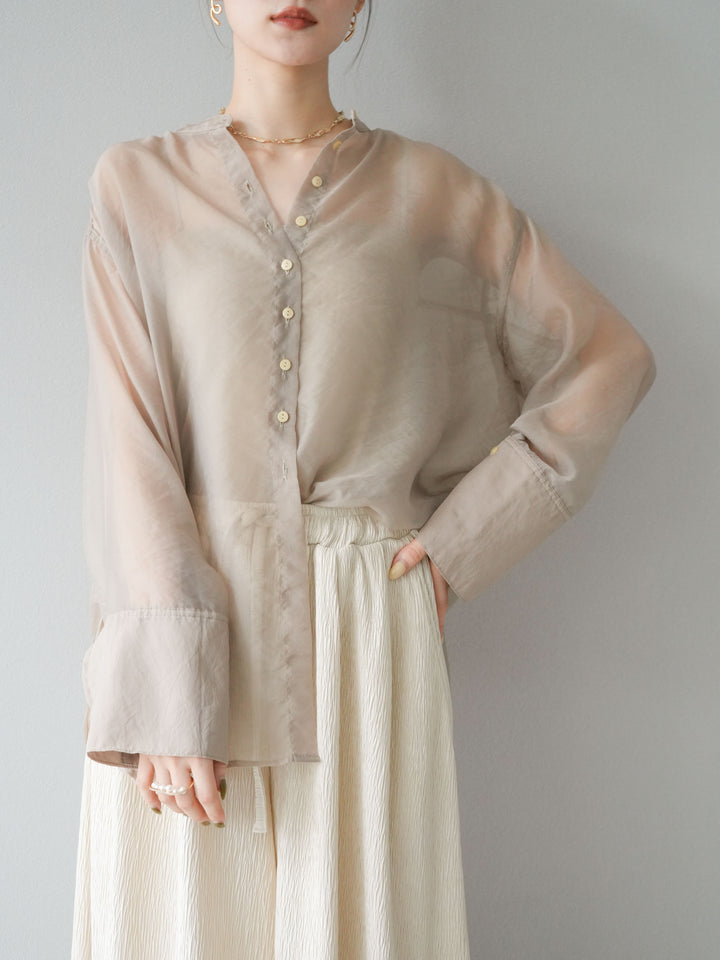 [SET] 亮面透視立領襯衫 + 亮面透視立領襯衫 (2 件套)