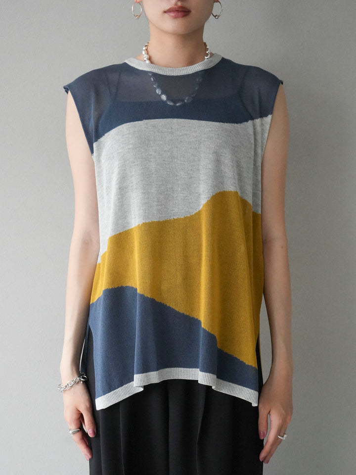 [Pre-order] Bicolor sheer knit sleeveless top/gray