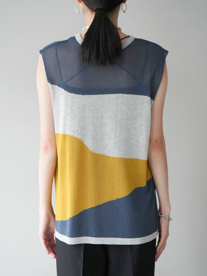 [Pre-order] Bicolor sheer knit sleeveless top/gray