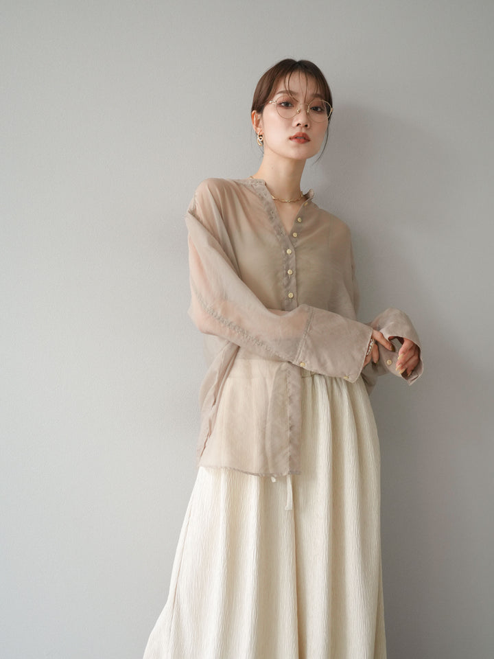 [SET] 亮面透視立領襯衫 + 亮面透視立領襯衫 (2 件套)