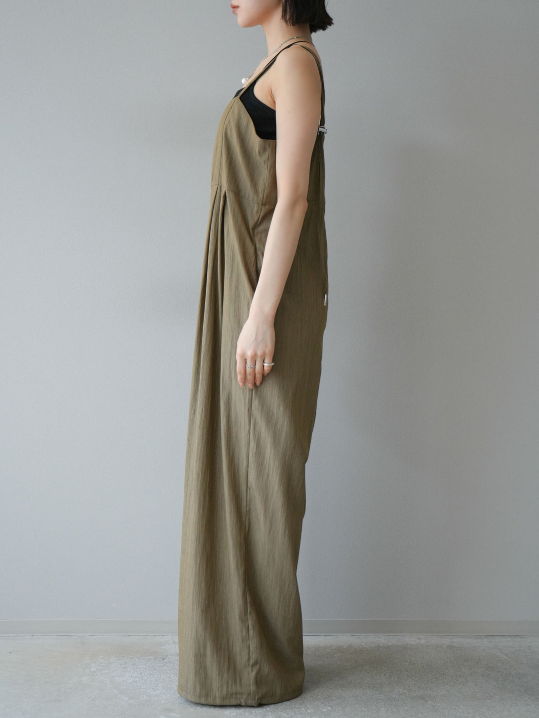 [予約]リネンライクビスチェデザインサロペット/グレージュ