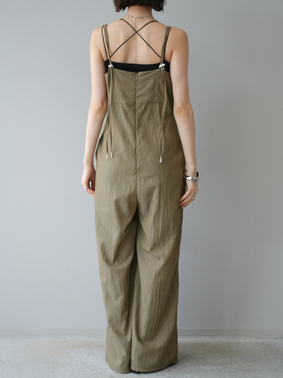 [予約]リネンライクビスチェデザインサロペット/グレージュ