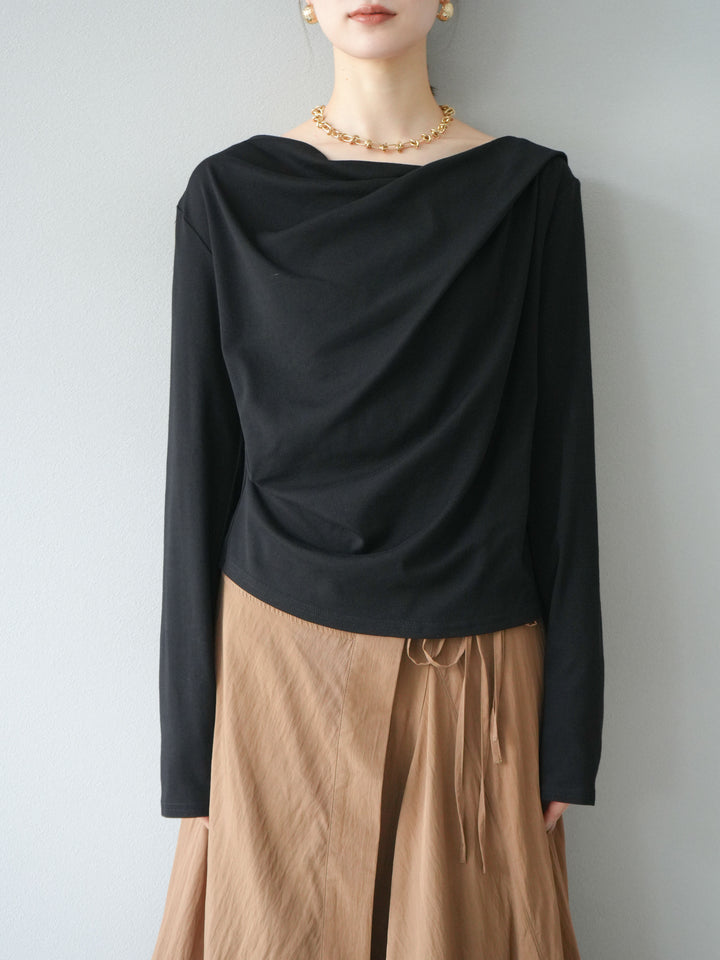 [予約]ドレープデザインカットソー/ブラック
