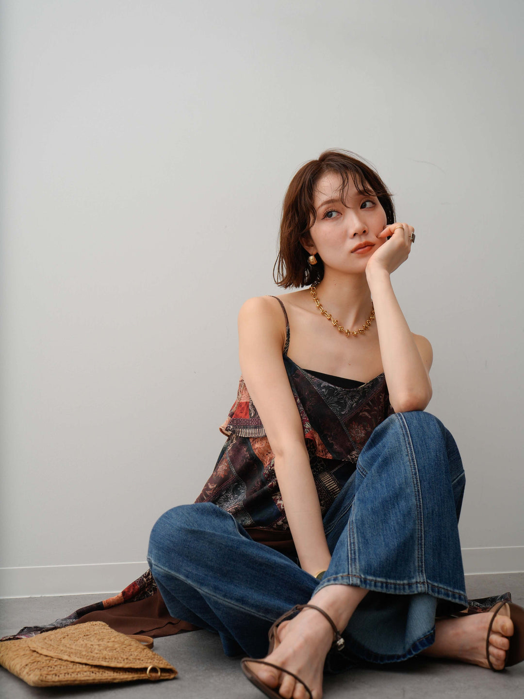 【套裝】拼接印花不對稱荷葉邊吊帶背心 + 配件套裝（2 套可選）