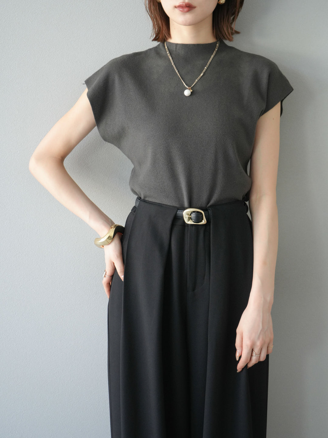 [SET]プチネックフレンチニットトップス+プチネックフレンチニットトップス(2set)