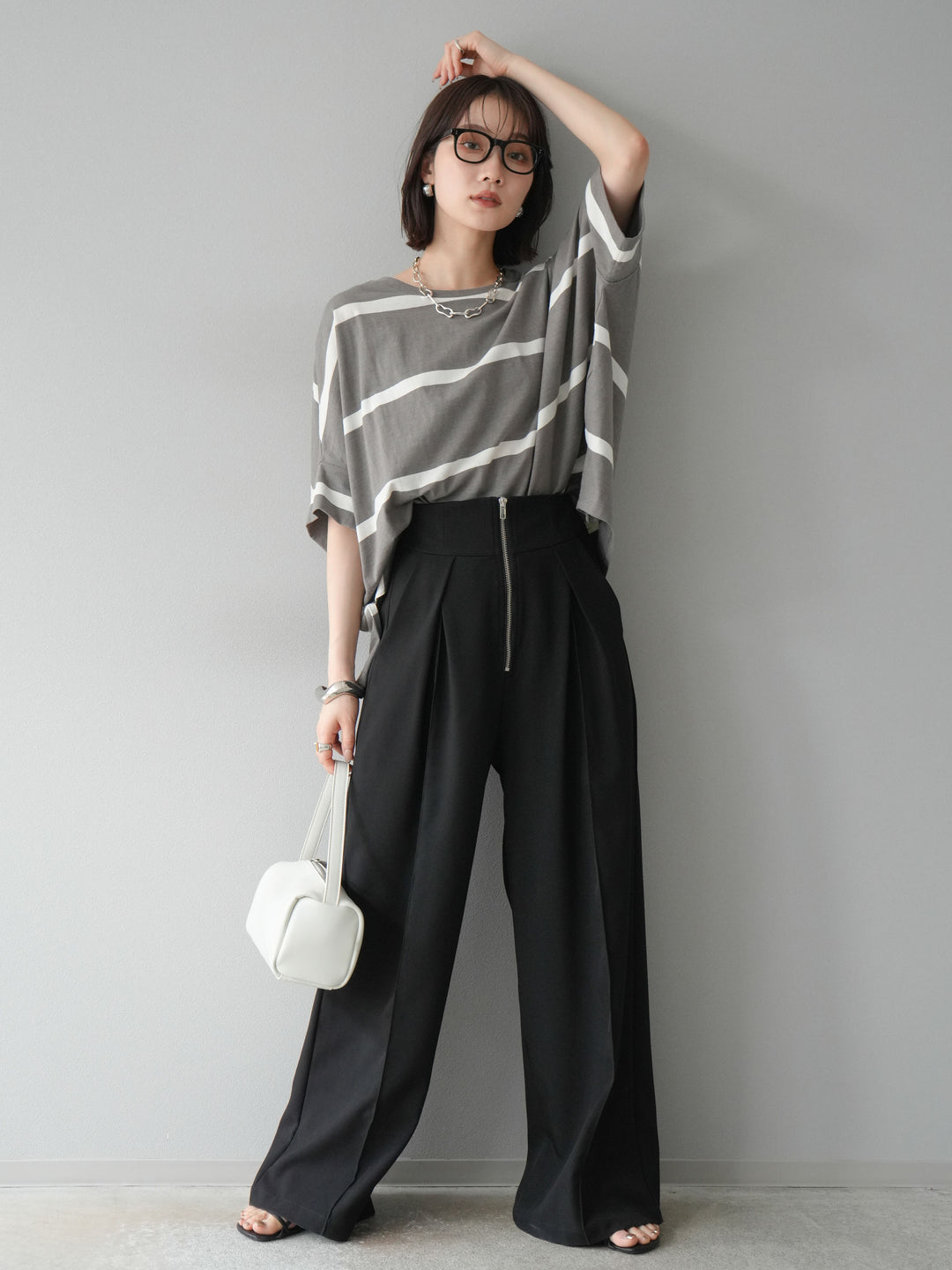 [予約]ボーダードルマンBIG Tシャツ/セピアグレー×オフ