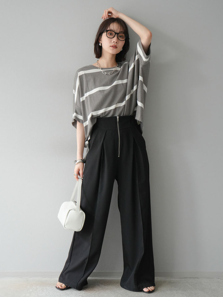 [予約]ボーダードルマンBIG Tシャツ/セピアグレー×オフ