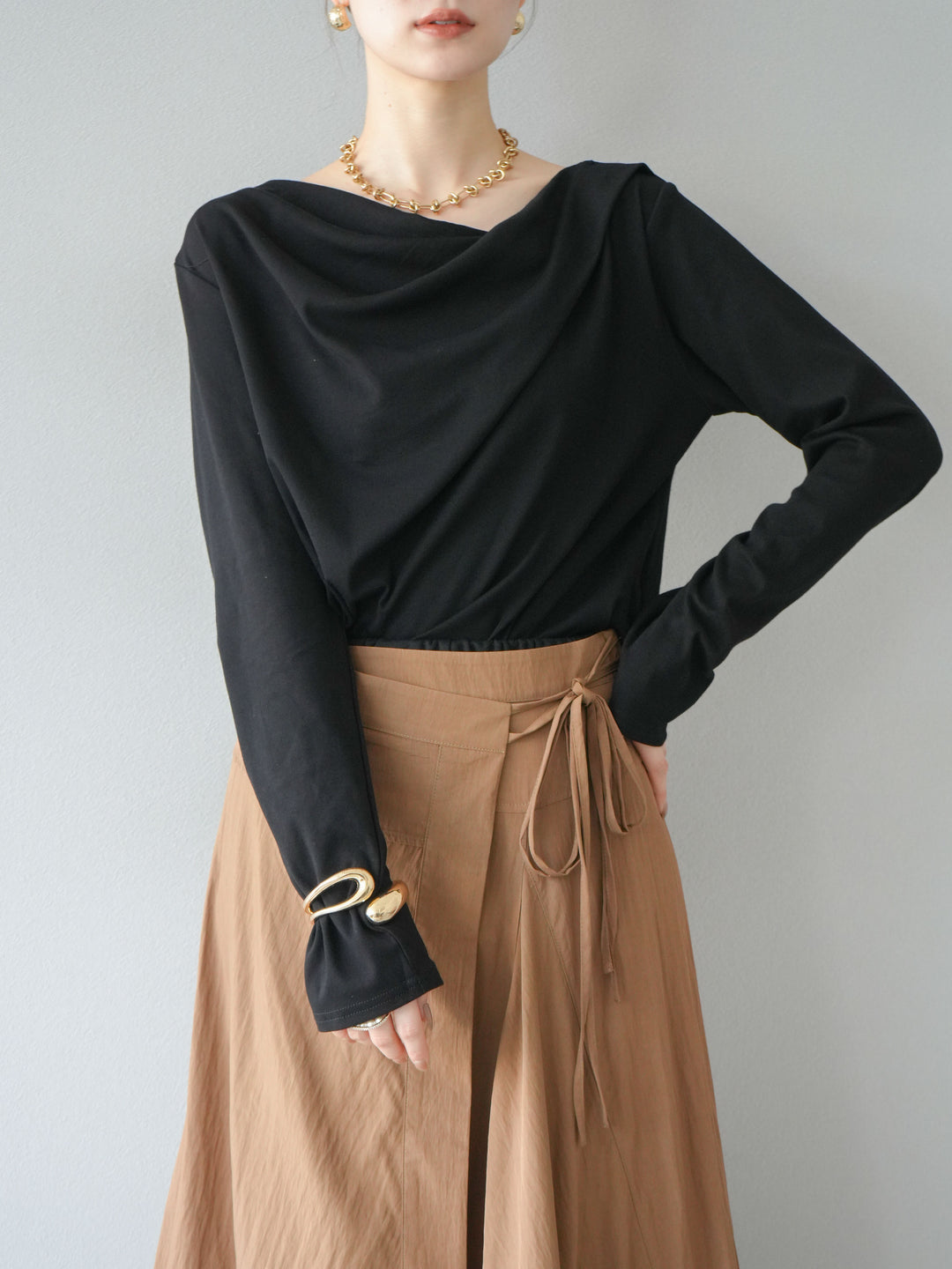 [SET]ドレープデザインカットソー+ドレープデザインカットソー(2set)