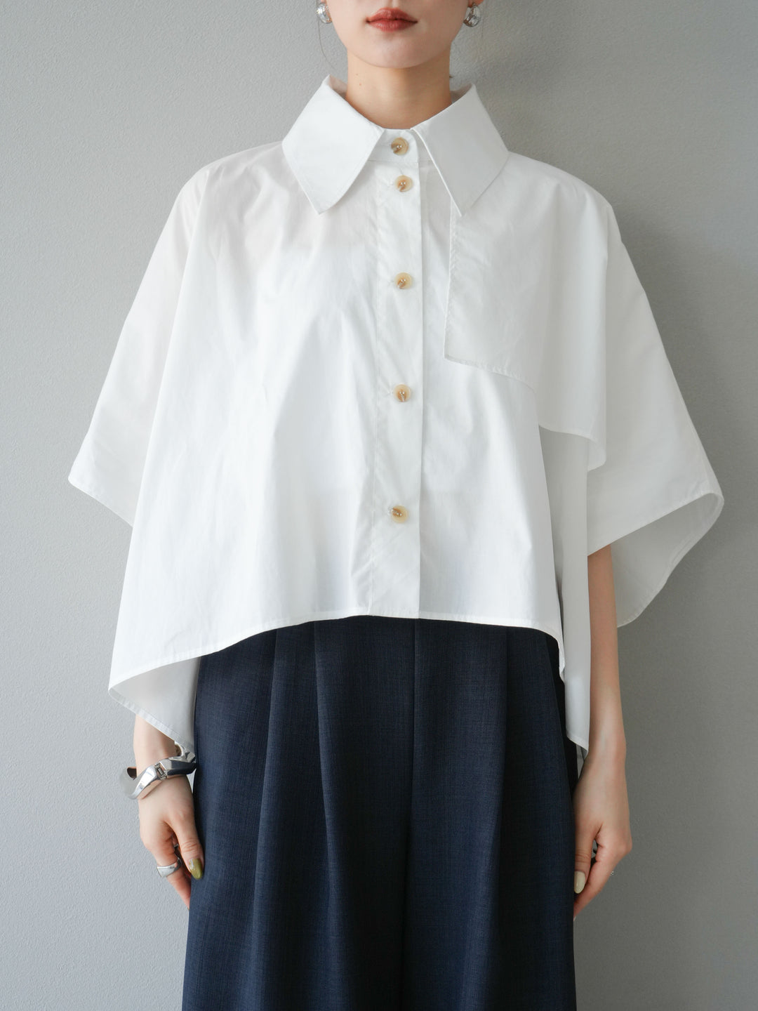 [予約]ポンチョショートシャツ/ホワイト