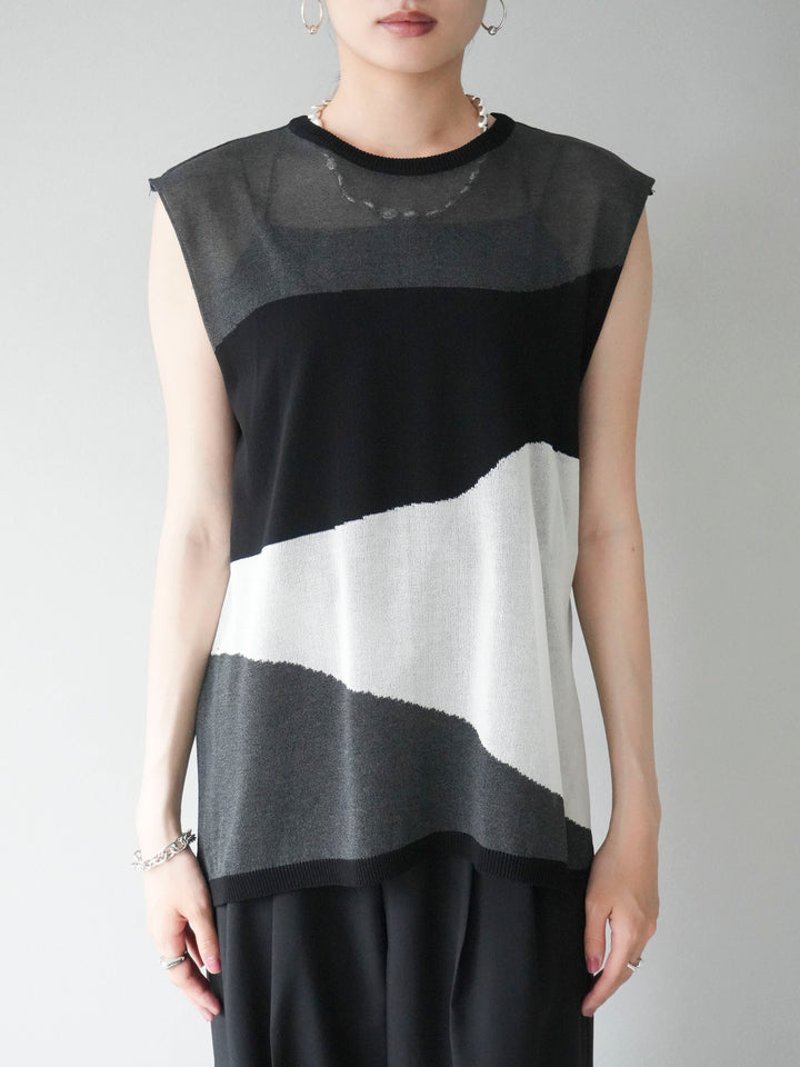 [Pre-order] Bicolor sheer knit sleeveless top/black