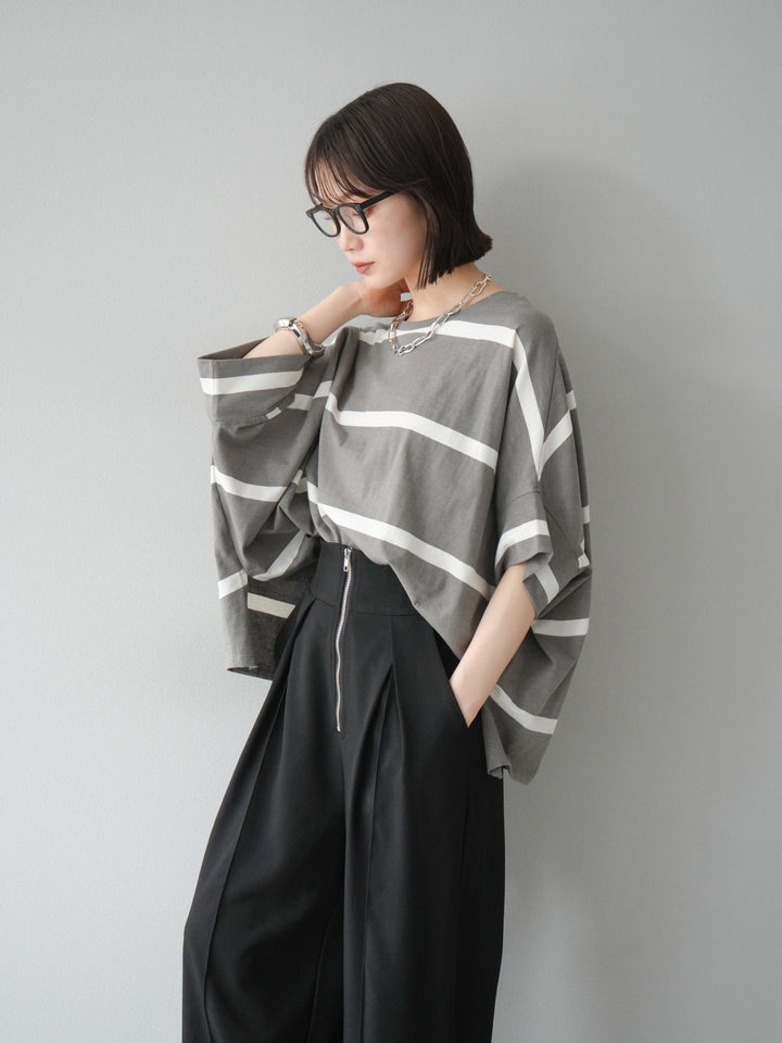 [予約]ボーダードルマンBIG Tシャツ/セピアグレー×オフ