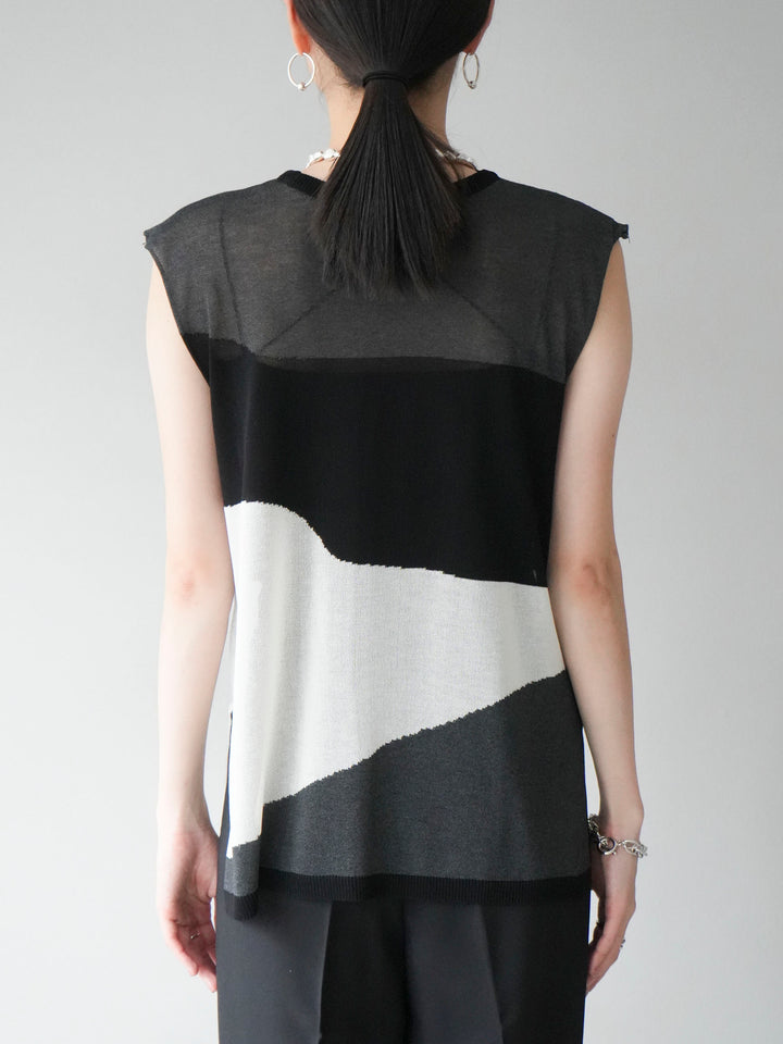 [Pre-order] Bicolor sheer knit sleeveless top/black